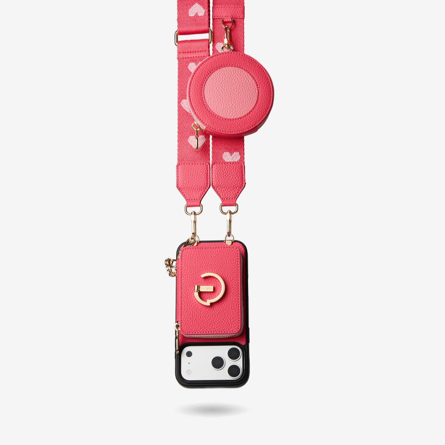 Original Design Set- Wireless Charging Webbing Crossbody Phone Case Round Pouch Set