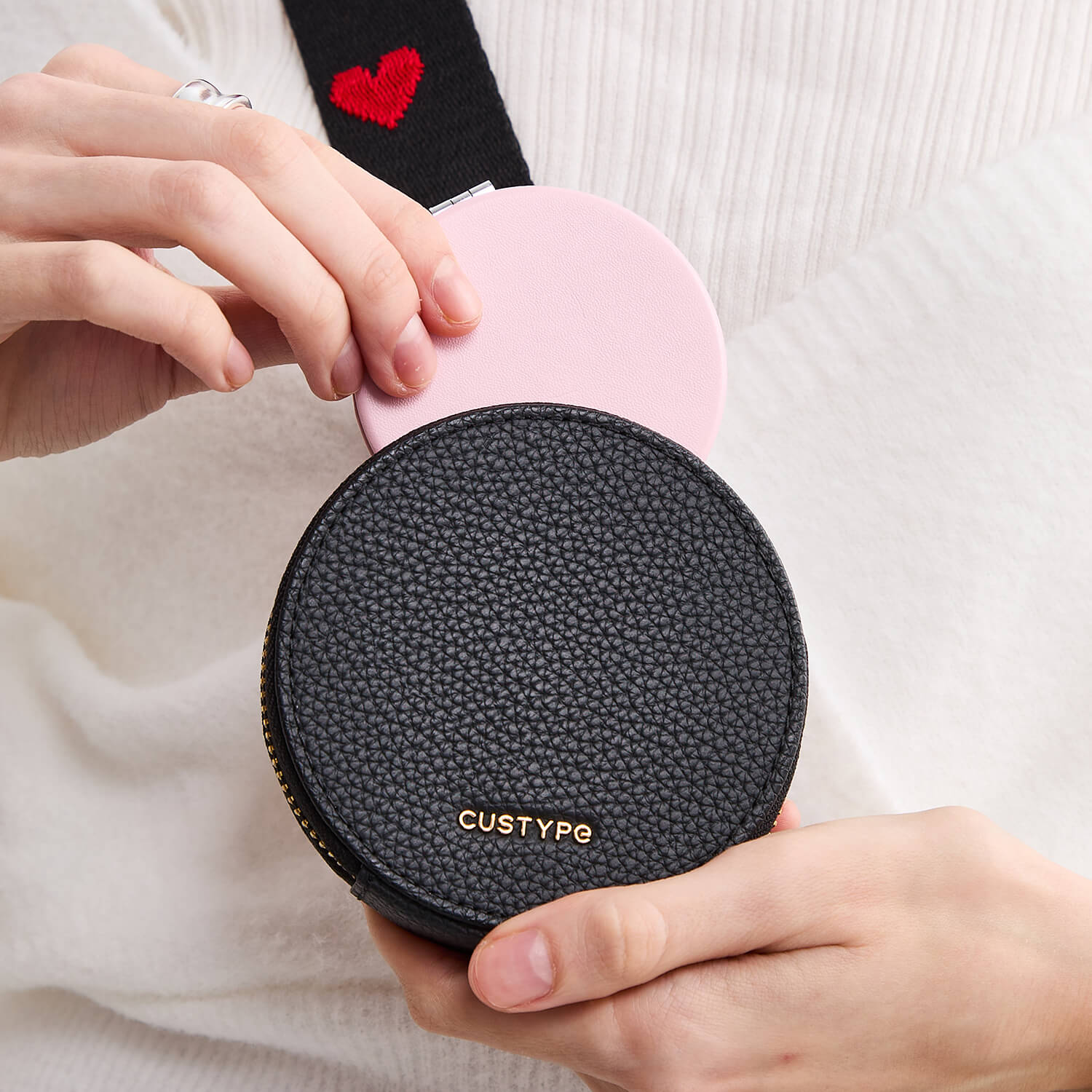 オリジナルデザインセット - ワイヤレス充電ウェビングクロスボディ電話ケースラウンドポーチセット