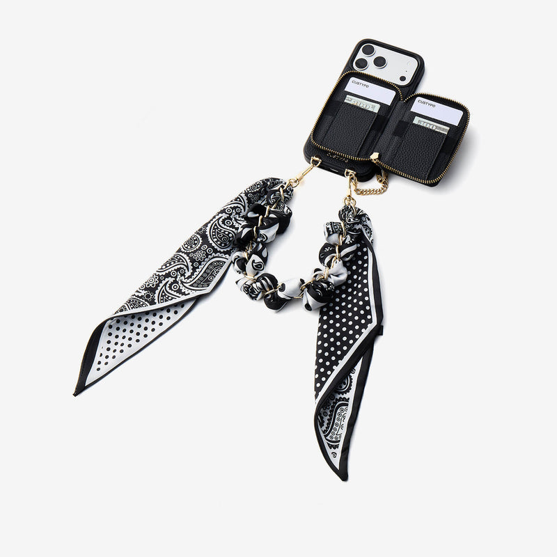 シルクフレアセット - ライチリストストラップ ワイヤレス充電電話ケース カードホルダーとスタンド付き