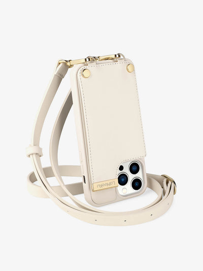 Elegant Metal Crossbody iPhone Cover Case Phone Wallet Pouch Beige-2