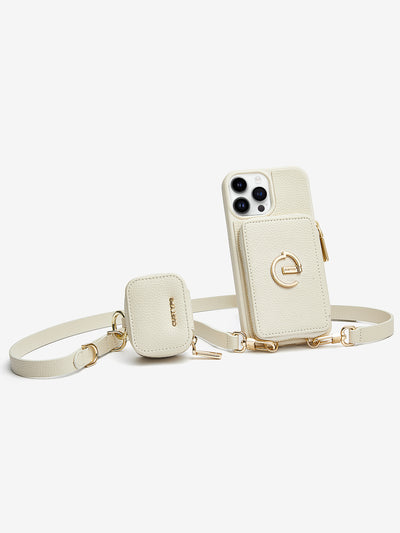 Sleek Kit- Lychee Phone Case Mini Pouch Set-white