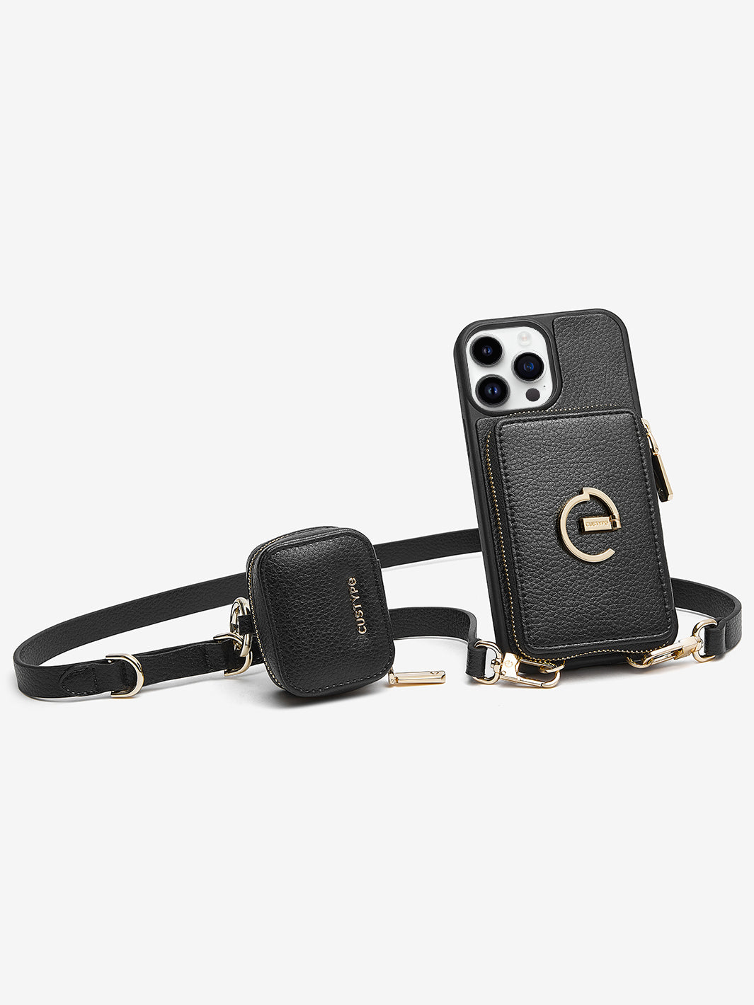 Sleek Kit- Lychee Phone Case Mini Pouch Set-black