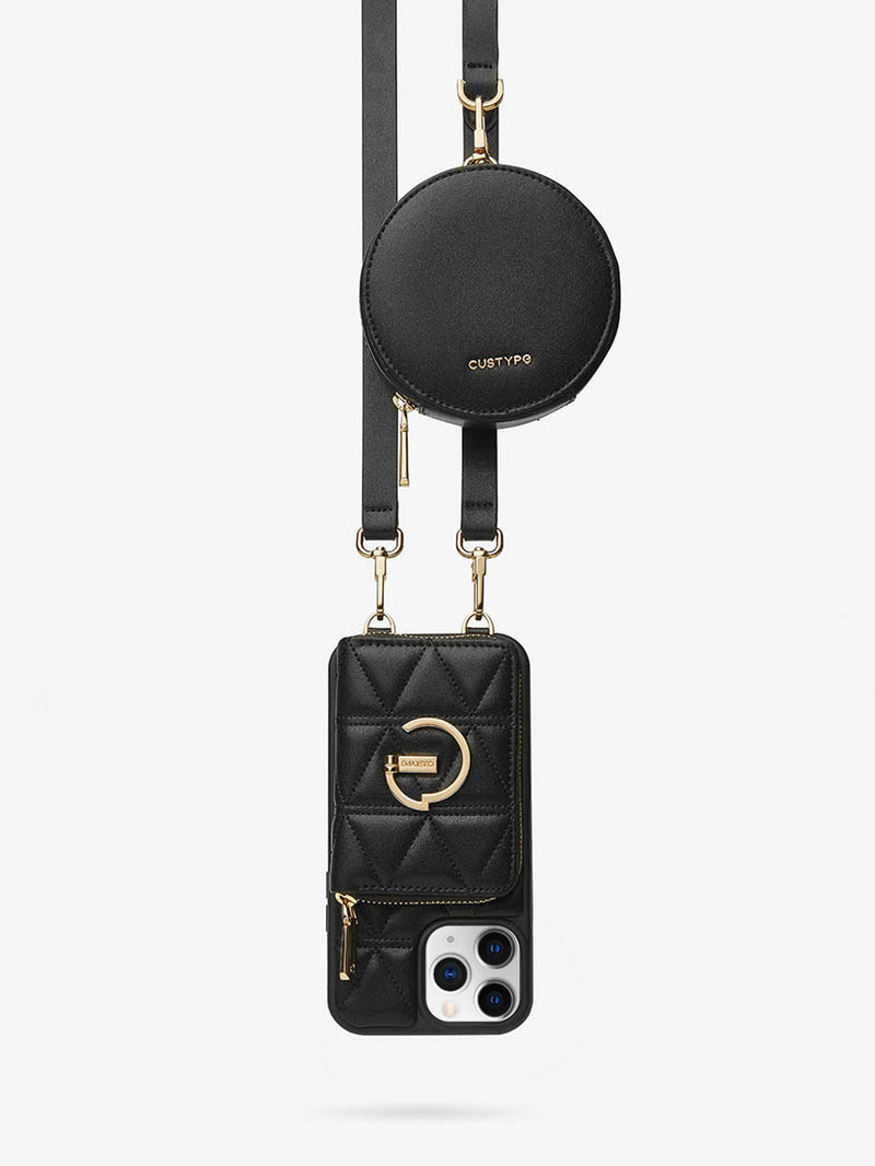 ThreadTrend- Triangle Argyle Phone Case Round Bag Set-black