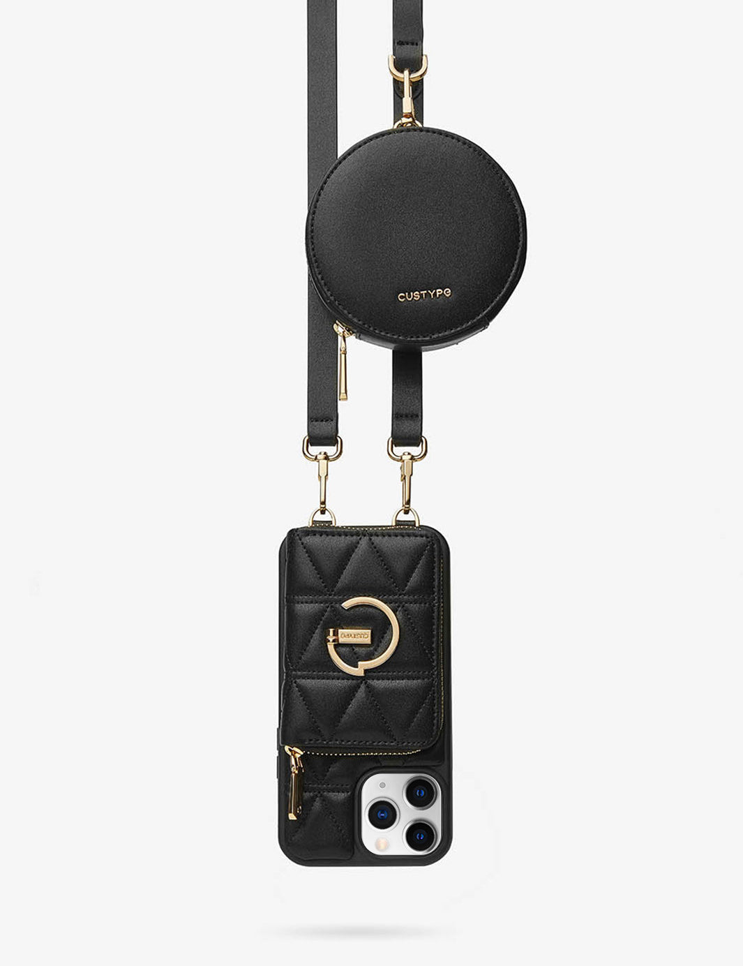 ThreadTrend- Triangle Argyle Phone Case Round Bag Set-black