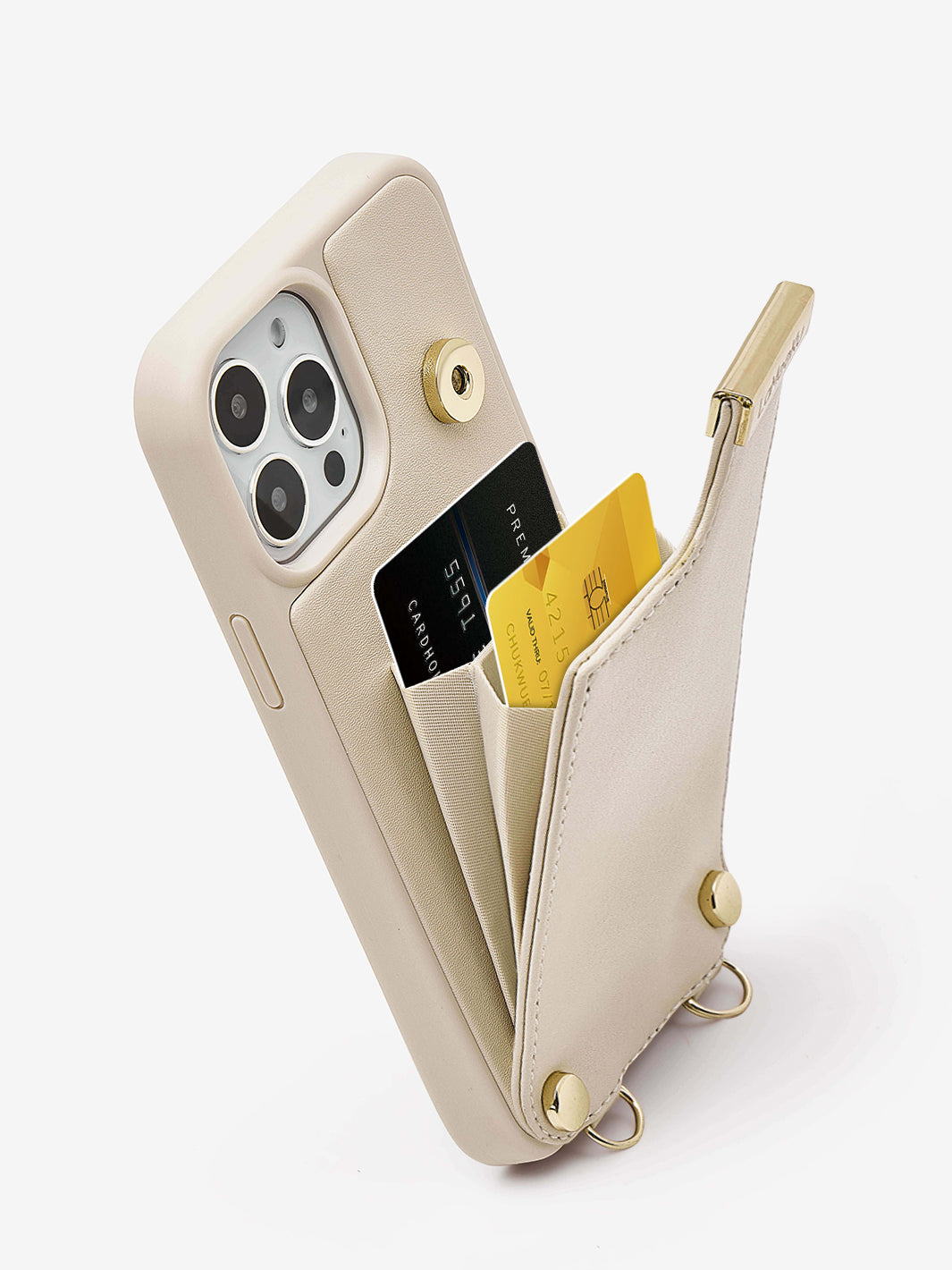 Unique Metal Crossbody iPhone Cover Case Phone Wallet Pouch Beige-1