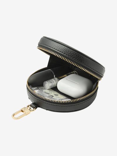 Classic Lychee Round Pouch Airpods Case Lipstick Case Black-2
